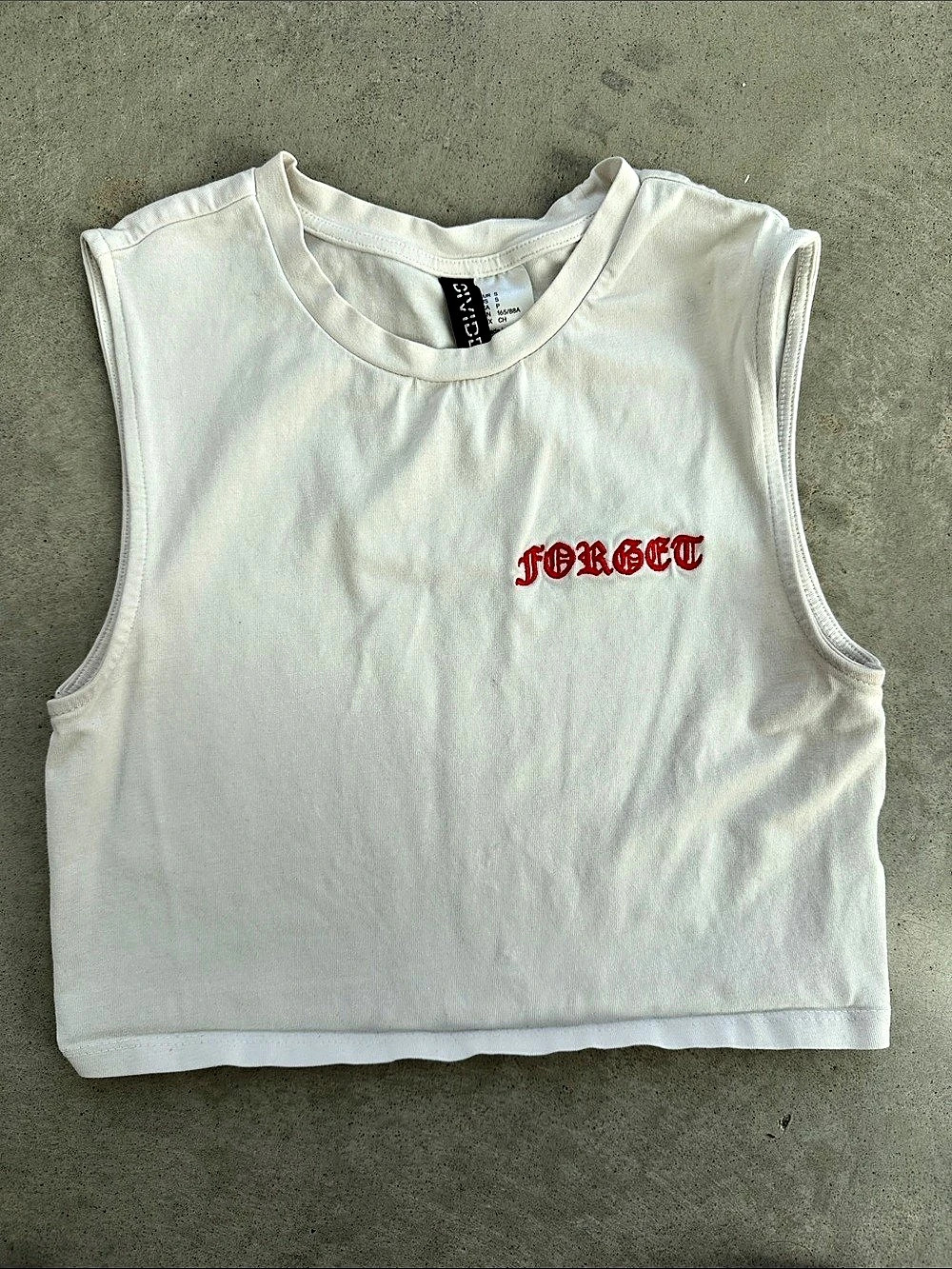 Divided Embroidered White Crop Tank